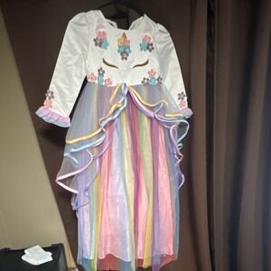 DYMC Girls Unicorn Multicolor Floral Long Sleeve Tulle Dress Size 130